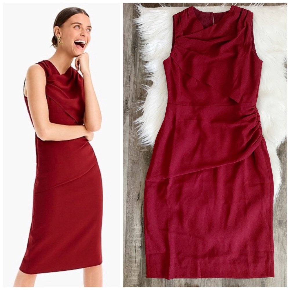 J. Crew Drape Sheath Pleated Burgundy Career Dress